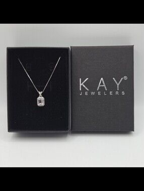 Kay Jewelers Emerald Cut White Sapphire Necklace 925 Sterling Silver 18"